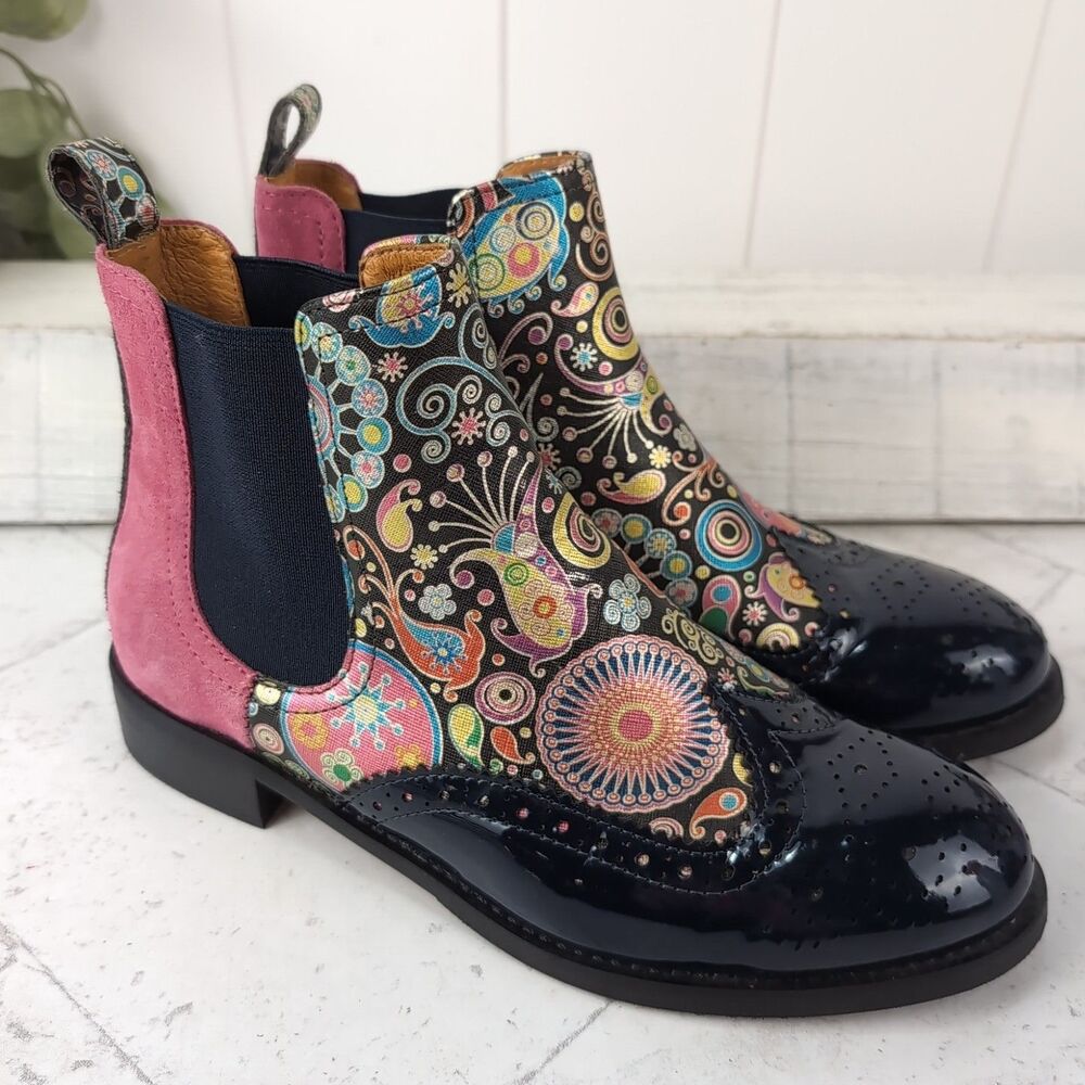 Embassy London Mamacita Chelsea Boots Navy Pink Suede EU 38 US 7 Colorful